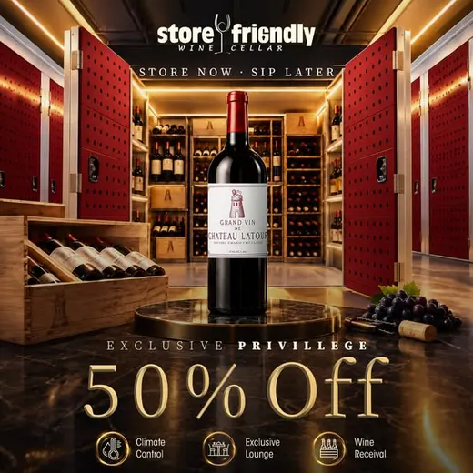 Store Friendly優惠海報：Storefriendly Towers高階葡萄酒貯存單位享五折優惠。
